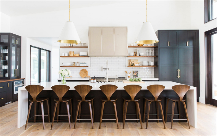 cozinha interior, design moderno, cozinha est&#250;dio, moderno e luminoso interior