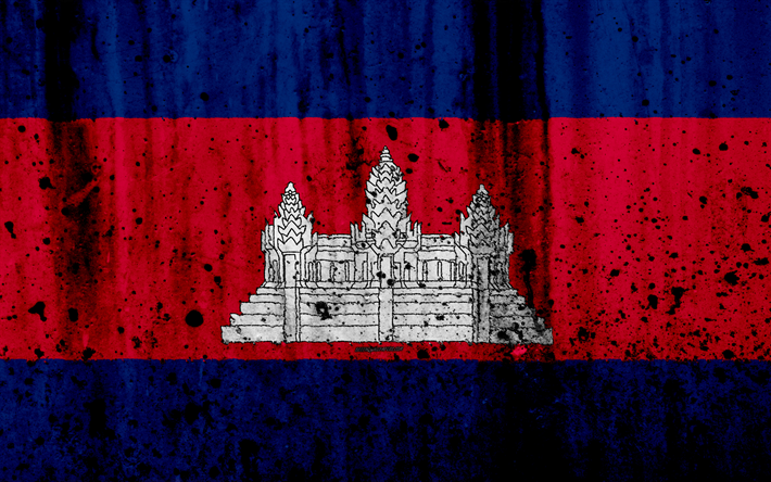 カンボジア国旗, 4k, グランジ, 旗のカンボジア, アジア, カンボジア, 国立記号