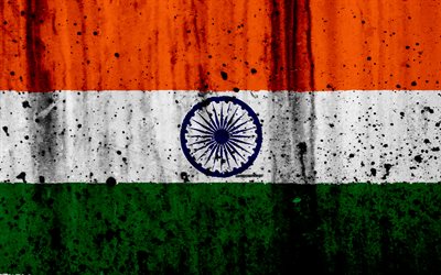 Indian flag, 4k, grunge, flag of India, Asia, India, national symbols, India national flag