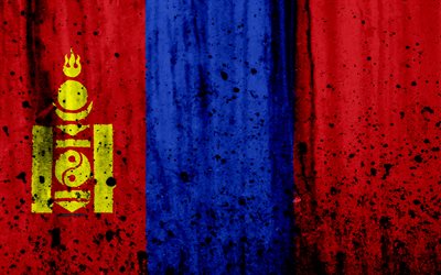 المنغولية العلم, 4k, الجرونج, آسيا, علم منغوليا, الرموز الوطنية, منغوليا, المنغولية معطف من الأسلحة, العلم الوطني, الوطنية المنغولية شعار