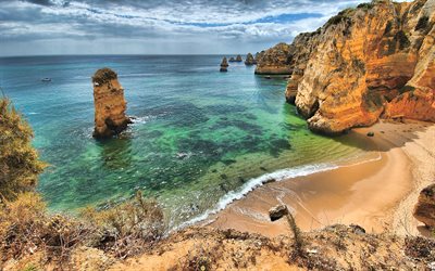 Portugal, sea, coast, ocean, cliffs, HDR, Europe