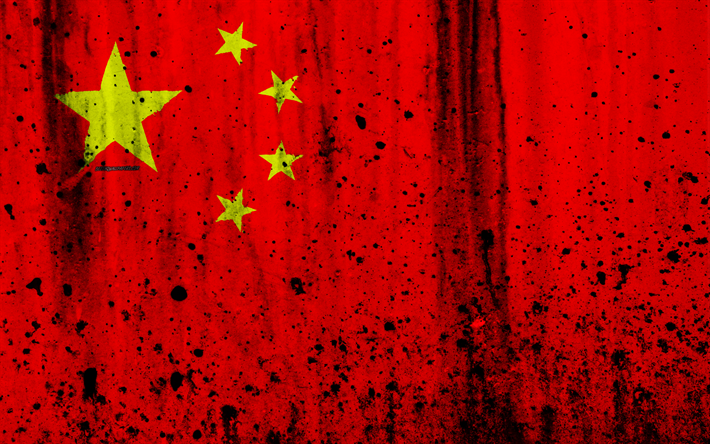 Bandiera cinese, 4k, grunge, bandiera della Cina, Asia, Cina, repubblica popolare cinese, simboli nazionali, bandiera nazionale