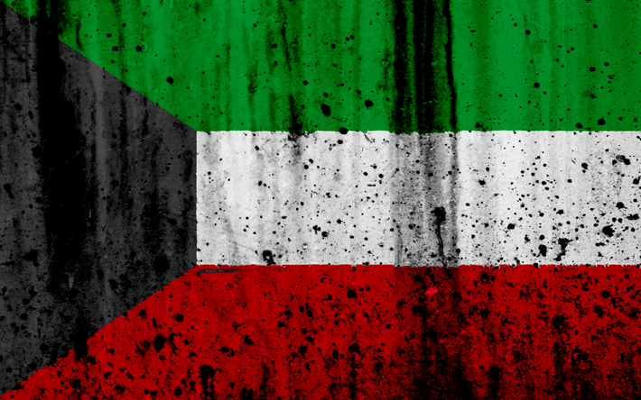 Kuwait bandeira, 4k, grunge, bandeira do Kuwait, &#193;sia, Kuwait, s&#237;mbolos nacionais, Kuwait bandeira nacional