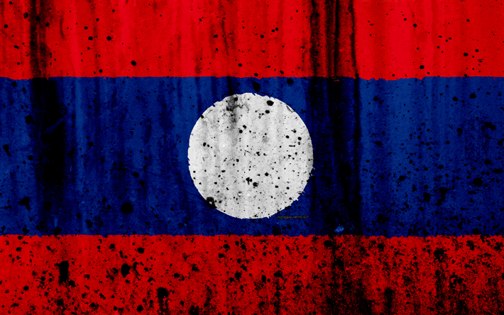 laotian flag, 4k, grunge, flag of laos, asia, laos, national symbols, laos national flag
