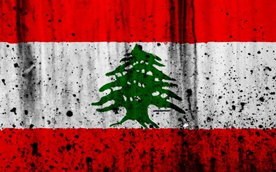 レバノンのフラグ, 4k, グランジ, 旗のレバノン, アジア, レバノン, 国立記号, レバノンの国旗