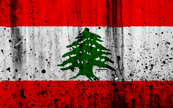 Libanesisk flagga, 4k, grunge, flaggan i Libanon, Asien, Libanon, nationella symboler, Libanons flagga