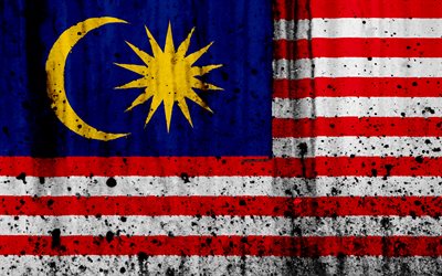 マレーシアのフラグ, 4k, グランジ, フラグのマレーシア, アジア, マレーシア, 国立記号, マレーシア国旗