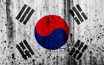 韓国旗, 4k, グランジ, フラグ韓国, アジア, 韓国, 国立記号, 韓国の国旗