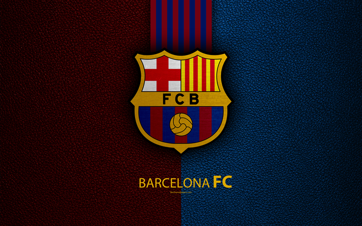 El FC Barcelona, 4K, club de f&#250;tbol espa&#241;ol, La Liga, logotipo, emblema, de textura de cuero, Barcelona, Catalu&#241;a, Espa&#241;a, f&#250;tbol