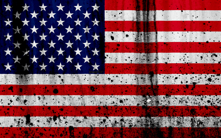 Amerikanska flaggan, 4k, grunge, flagga USA, Nordamerika, USA flagga, USA, Amerika, nationella symboler, flagga av Amerika