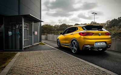 BMW X2, 2018, rear view, compact crossover, tuning X2, new yellow X2, AC Schnitzer, ACS2, BMW
