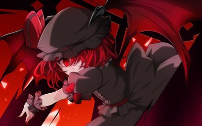 remilia scarlet, m&#228;dchen mit roten augen, manga, hexe, touhou, artwork