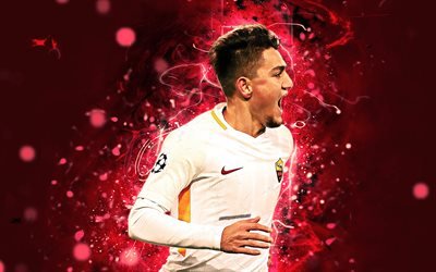 Cengiz Under, turkish footballers, AS Roma, midfielder, white uniform, Serie A, Under, abstract art, neon lights, soccer, Roma FC, creative