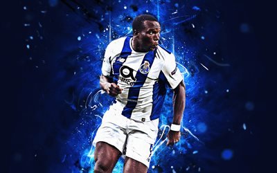 Vincent Aboubakar, forward, cameroonian footballers, Porto FC, soccer, Aboubakar, Primeira Liga, football, neon lights