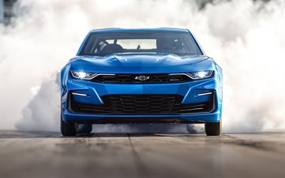 Chevrolet Camaro, 2018, SEMA 2018, el azul del coche de los deportes, de carreras de arrastre, vista de frente, tuning, deportes americanos coches, Camaro eCOPO, Chevrolet