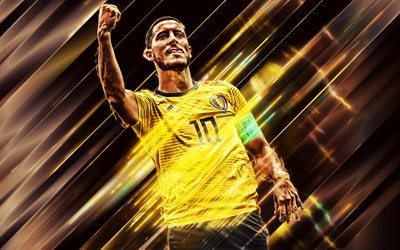 Eden Hazard, 4k, kreativ konst, blad stil, mittf&#228;ltare, Belgien landslaget, Belgisk fotbollsspelare, Belgien, red kreativ bakgrund, fotboll
