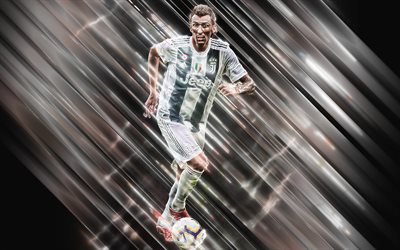 Mario Mandzukic, 4k, creative art, blades style, forward, Juventus FC, Croatian footballer, Serie A, Italy, gray creative background, football, Juve