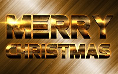 Merry Christmas, golden inscription, gold letters, metal texture, New Year, Christmas