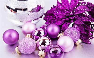 Merry Christmas, purple decorations, Happy New year, purple balls, xmas decoration, berries, Christmas, xmas