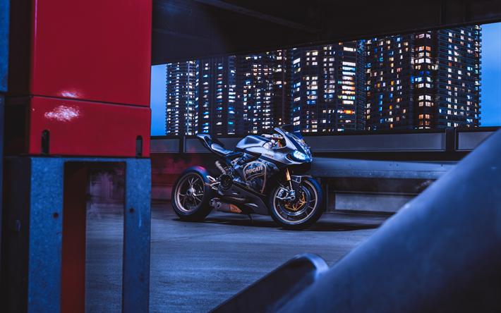 Ducati 1199 Panigale S, parkering, 2018 cyklar, natt, inst&#228;llda t&#229;g, italienska motorcyklar, Ducati