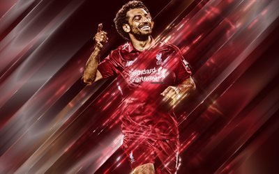 Mohamed Salah, 4k, yaratıcı sanat, stil, portre, Liverpool FC, forvet, Mısırlı futbolcu, Premier Lig, İngiltere, kırmızı yaratıcı arka plan, futbol bı&#231;aklar, Salah