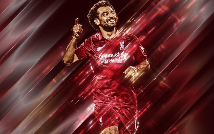 Mohamed Salah, 4k, arte creativa, lame, stile, ritratto, Liverpool FC, attaccante, calciatore Egiziano, Premier League, Inghilterra, rosso, creativo, sfondo, calcio, Salah