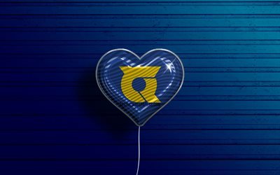 I Love Tokushima, 4k, realistic balloons, blue wooden background, Day of Tokushima, japaenese prefectures, flag of Tokushima, Japan, balloon with flag, Prefectures of Japan, Tokushima flag, Tokushima