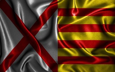 Lホスピタレットフラグ, 4k, シルクの波状の旗, スペインの都市, Lホスピタレットの日, Lホスピタレットの旗, ファブリックフラグ, 3Dアート, Lホスピタレット, L Hospitalet3Dフラグ