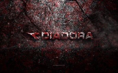 Logo Diadora, art grunge, logo pierre Diadora, texture pierre rouge, Diadora, texture pierre grunge, embl&#232;me Diadora, logo Diadora 3d