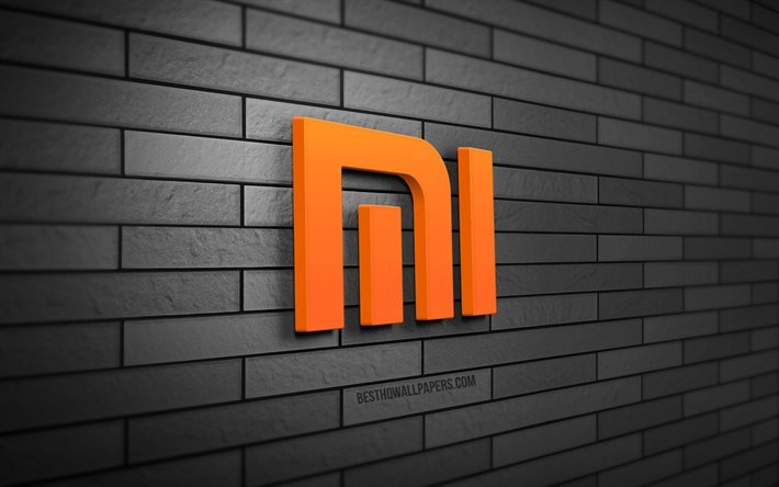 Logotipo da Xiaomi 3D, 4K, parede de tijolos cinza, criativo, marcas, logotipo da Xiaomi, arte 3D, Xiaomi