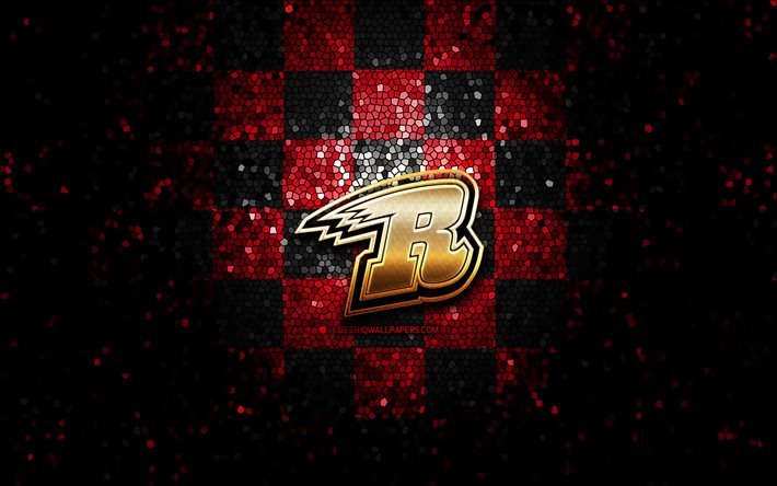 Rapid City Rush, glitter logo, ECHL, red black checkered background, hockey, american hockey team, Rapid City Rush logo, mosaic art