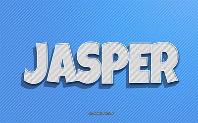 Jasper, fundo de linhas azuis, pap&#233;is de parede com nomes, nome de Jasper, nomes masculinos, cart&#227;o de felicita&#231;&#245;es de Jasper, arte de linha, imagem com nome de Jasper