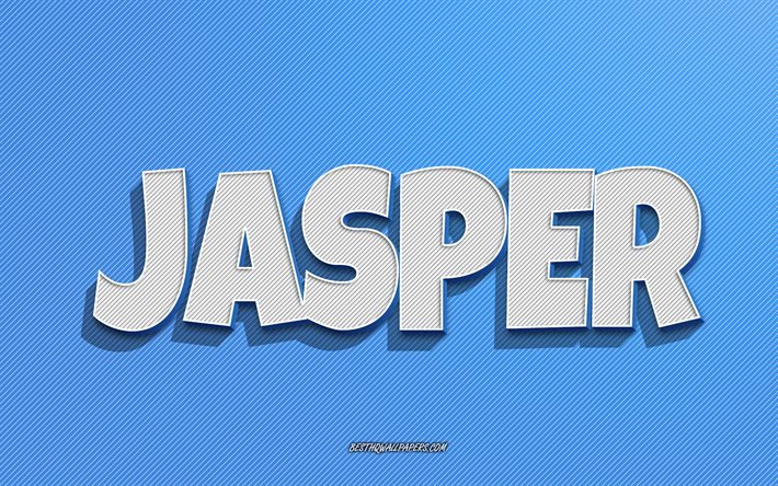 Jasper, fond de lignes bleues, fonds d&#39;&#233;cran avec des noms, nom Jasper, noms masculins, carte de voeux Jasper, dessin au trait, photo avec nom Jasper