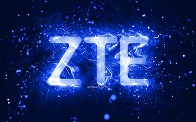 Logotipo azul escuro ZTE, 4k, luzes de n&#233;on azul escuro, criativo, fundo abstrato azul escuro, logotipo ZTE, marcas, ZTE