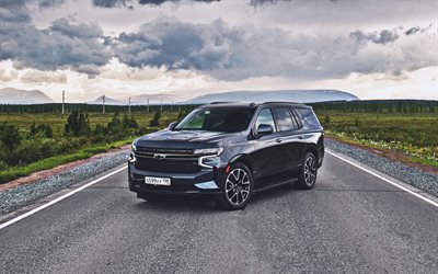 Chevrolet Tahoe RST, 4k, route, 2021 voitures, SUV, CIS-spec, Balck Tahoe, 2021 Chevrolet Tahoe, voitures am&#233;ricaines, Chevrolet