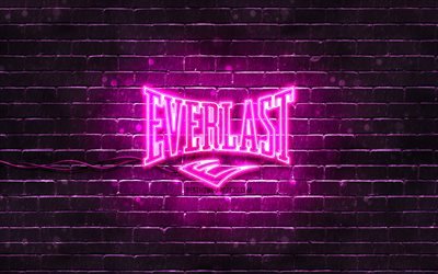 Logotipo Everlast roxo, 4k, parede de tijolos roxa, logotipo Everlast, marcas, logotipo Everlast neon, Everlast