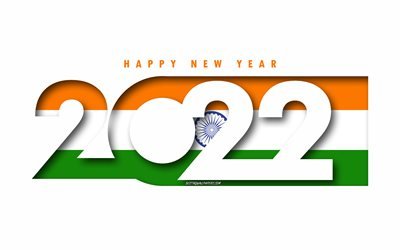 Bonne ann&#233;e 2022 Inde, fond blanc, Inde 2022, Inde 2022 Nouvel An, 2022 concepts, Inde, Drapeau de l&#39;Inde