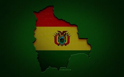 Mapa da Bol&#237;via, 4k, pa&#237;ses da Am&#233;rica do Sul, bandeira boliviana, fundo de carbono verde, silhueta do mapa da Bol&#237;via, bandeira da Bol&#237;via, Am&#233;rica do Sul, mapa da Bol&#237;via, Bol&#237;via