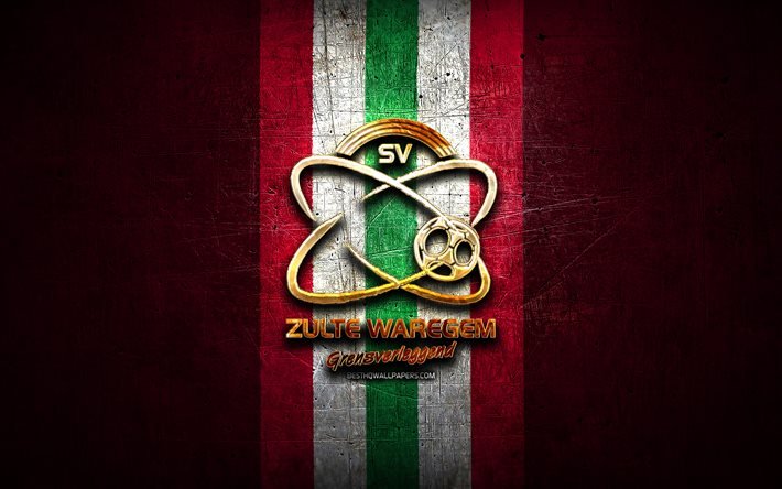 Zulte Waregem FC, logo dor&#233;, Jupiler Pro League, fond m&#233;tal violet, football, club de football belge, logo Zulte Waregem, SV Zulte Waregem