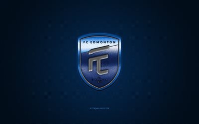 FC Edmonton, club de football canadien, logo bleu, fond bleu en fibre de carbone, Premier League canadienne, football, Edmonton, Canada, logo FC Edmonton