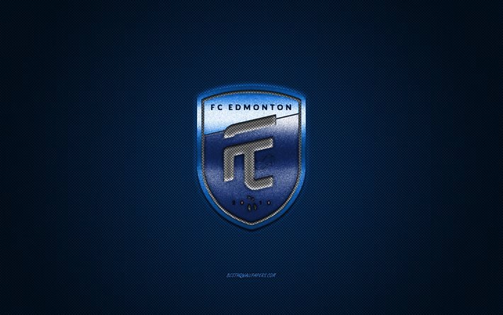 FC Edmonton, clube de futebol canadense, logotipo azul, fundo azul de fibra de carbono, Canadian Premier League, futebol, Edmonton, Canad&#225;, logotipo do FC Edmonton