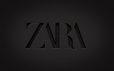 Logo carbone Zara, 4k, art grunge, fond carbone, cr&#233;atif, logo noir Zara, marques, logo Zara, Zara