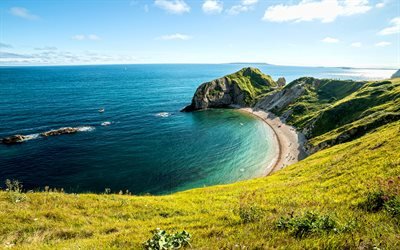 Gran Bretagna, 4k, costa, oceano, rocce, estate, natura meravigliosa, Regno Unito, HDR