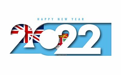 Feliz Ano Novo 2022 Fiji, fundo branco, Fiji 2022, Fiji 2022 Ano Novo, 2022 conceitos, Fiji, Bandeira de Fiji