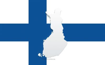 Finland kartsiluett, Finlands flagga, siluett på flaggan, Finland, 3d Finland kartsiluett, Finland 3d karta