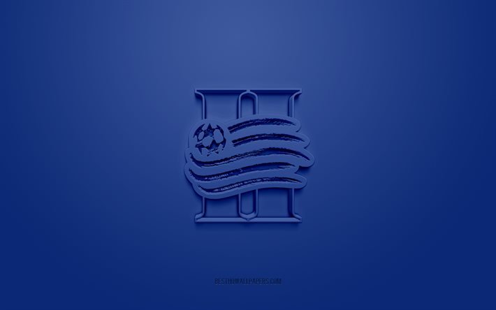 New England II, logotipo 3D criativo, fundo azul, Time de futebol americano, USL League One, Greater Boston, EUA, arte em 3D, futebol, logotipo 3D do New England II