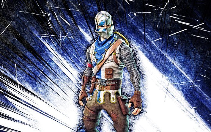 4k, Blue Squire, art grunge, Fortnite Battle Royale, personnages Fortnite, Blue Squire Skin, rayons abstraits bleus, Fortnite, Blue Squire Fortnite