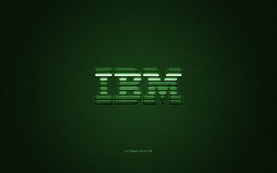 Logo IBM, texture carbone vert, embl&#232;me IBM, logo vert IBM, IBM, fond vert