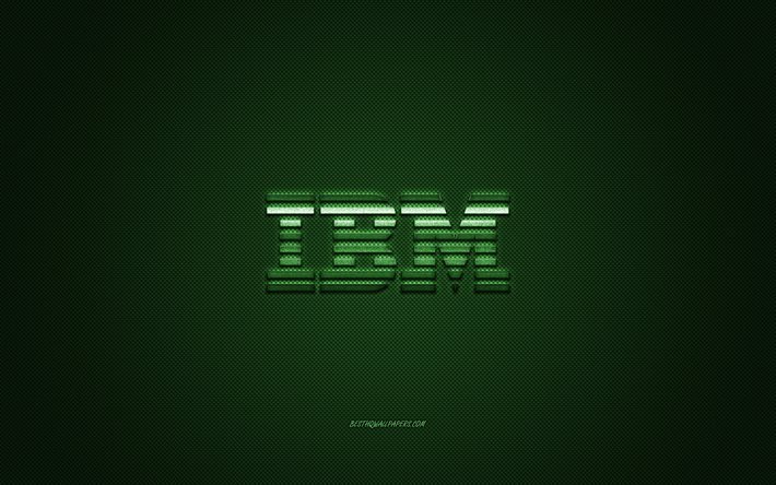 IBM logosu, yeşil karbon dokusu, IBM amblemi, IBM yeşil logosu, IBM, yeşil arka plan