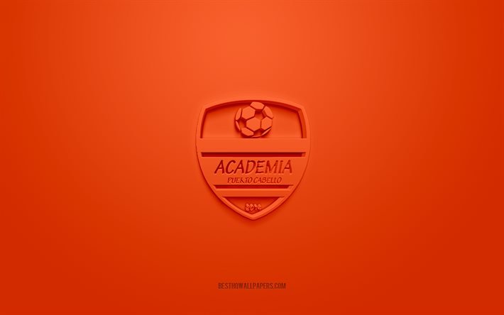Academia Puerto Cabello, creative 3D logo, orange background, Venezuelan football team, Venezuelan Primera Division, Puerto Cabello, Venezuela, 3d art, football, Academia Puerto Cabello 3d logo